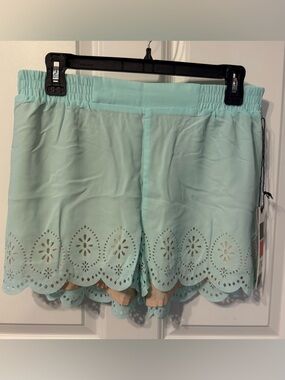 Freestyle Revolution Light Aqua Eyelet Scallop-Hem Women's Shorts